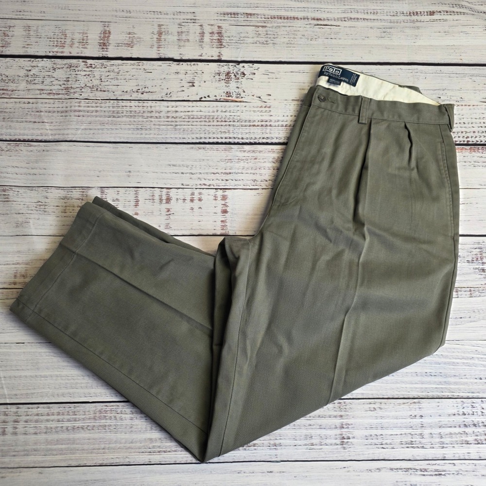 Polo Ralph Lauren Andrew Pant Mens 36x28 Gray Pleated Cotton Chino Trousers